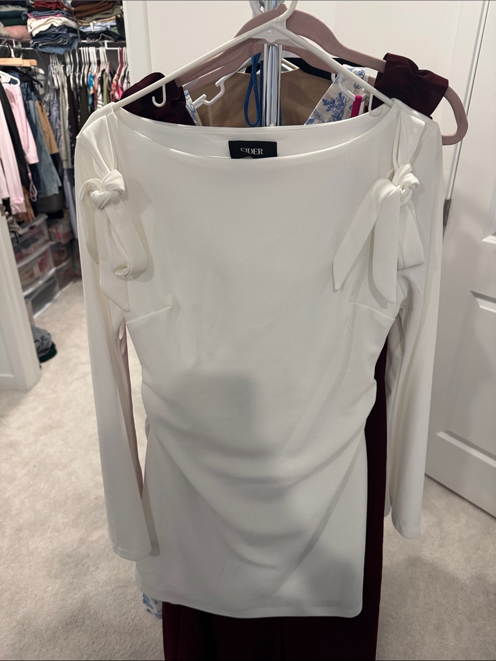 Cider White Long-Sleeve Bow Detail Mini Dress
